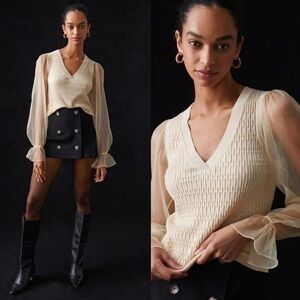 Cream Sweater with Sheer Sleeves